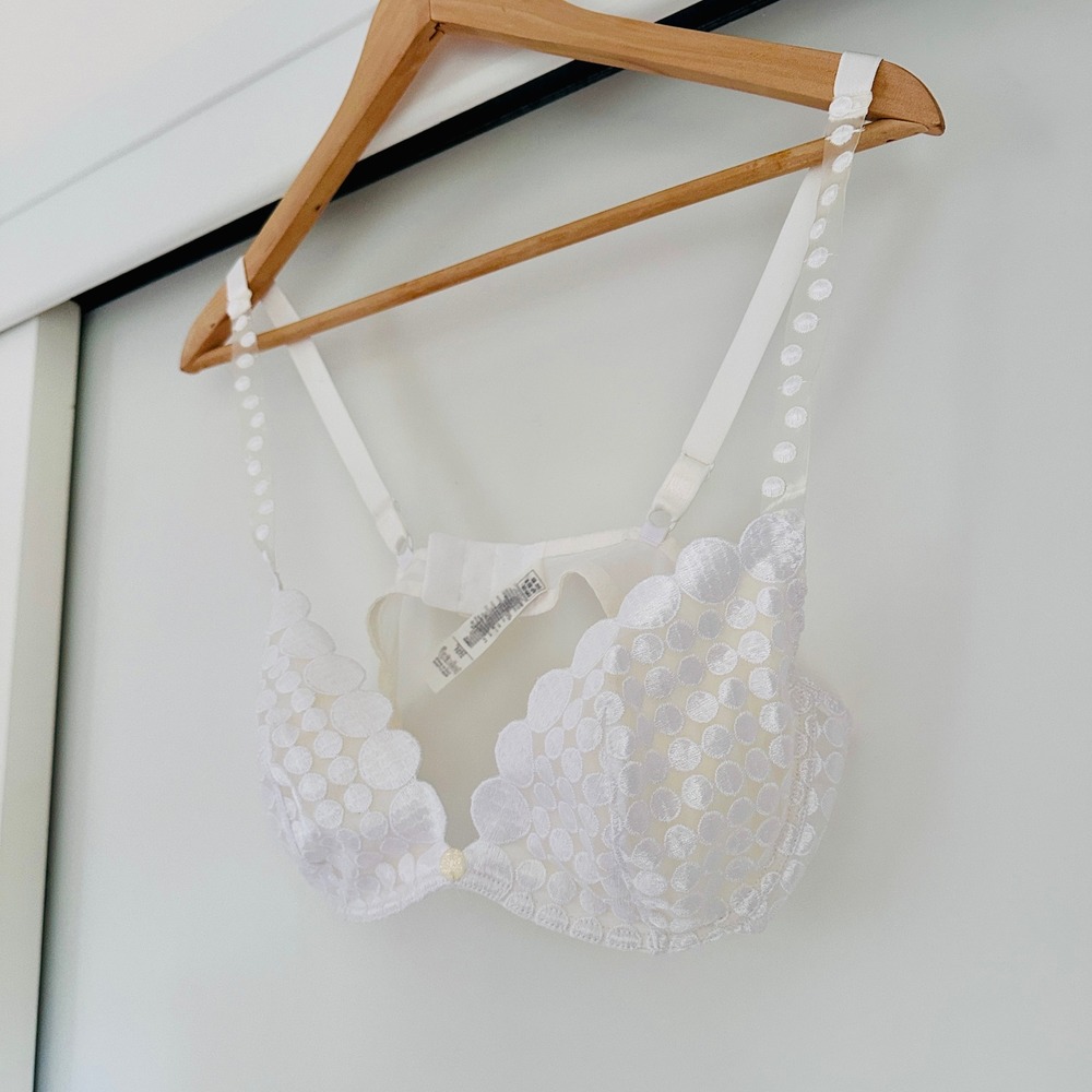 Intimissimi White Embroidered Polka Dot Push Up Bra Underwire Scalloped 34B - Picture 5 of 13
